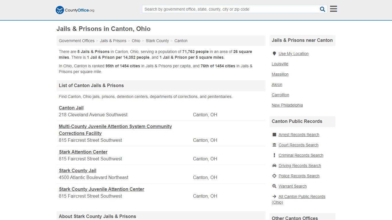 Jails & Prisons - Canton, OH (Inmate Rosters & Records) - County Office