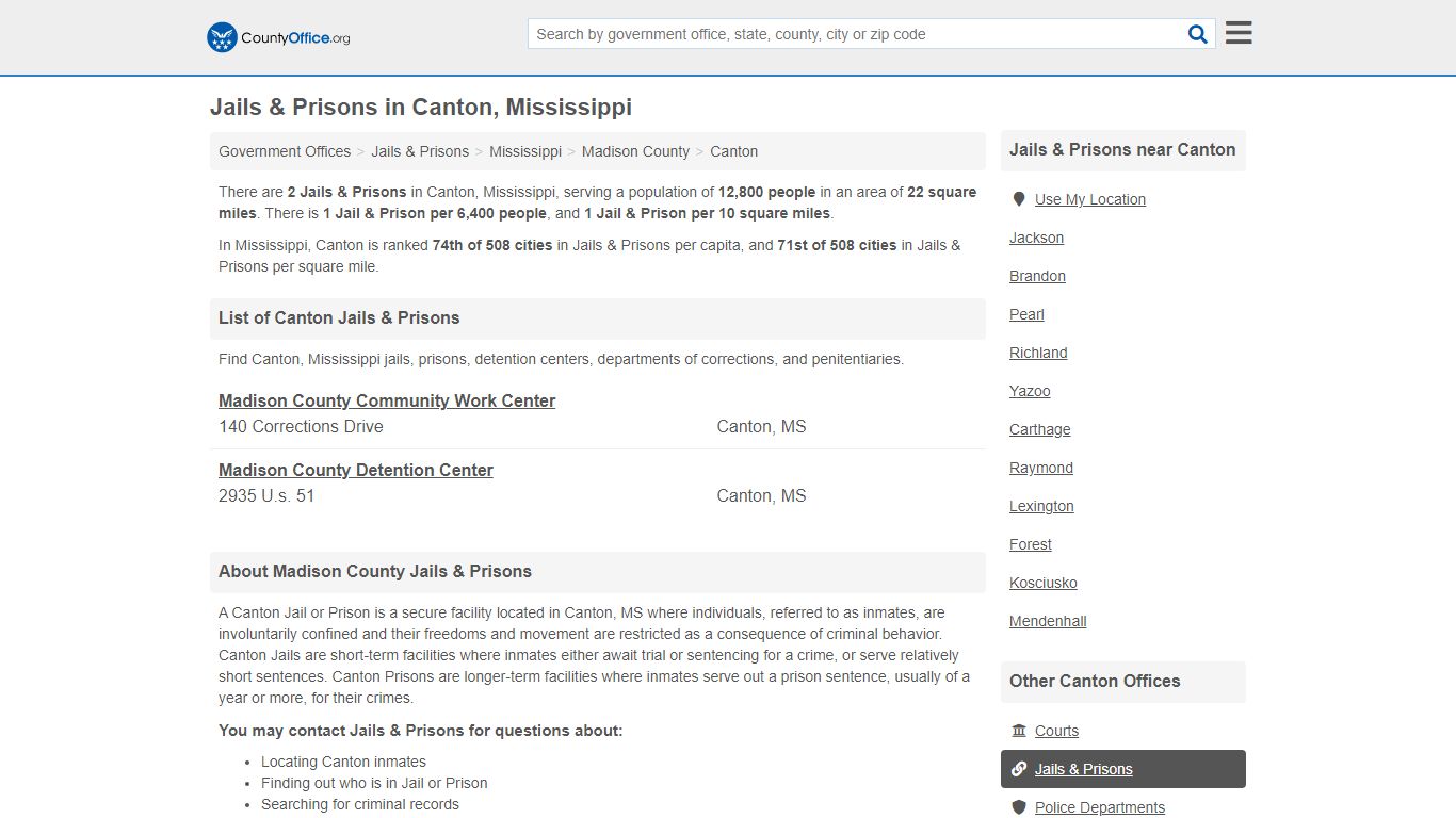 Jails & Prisons - Canton, MS (Inmate Rosters & Records)