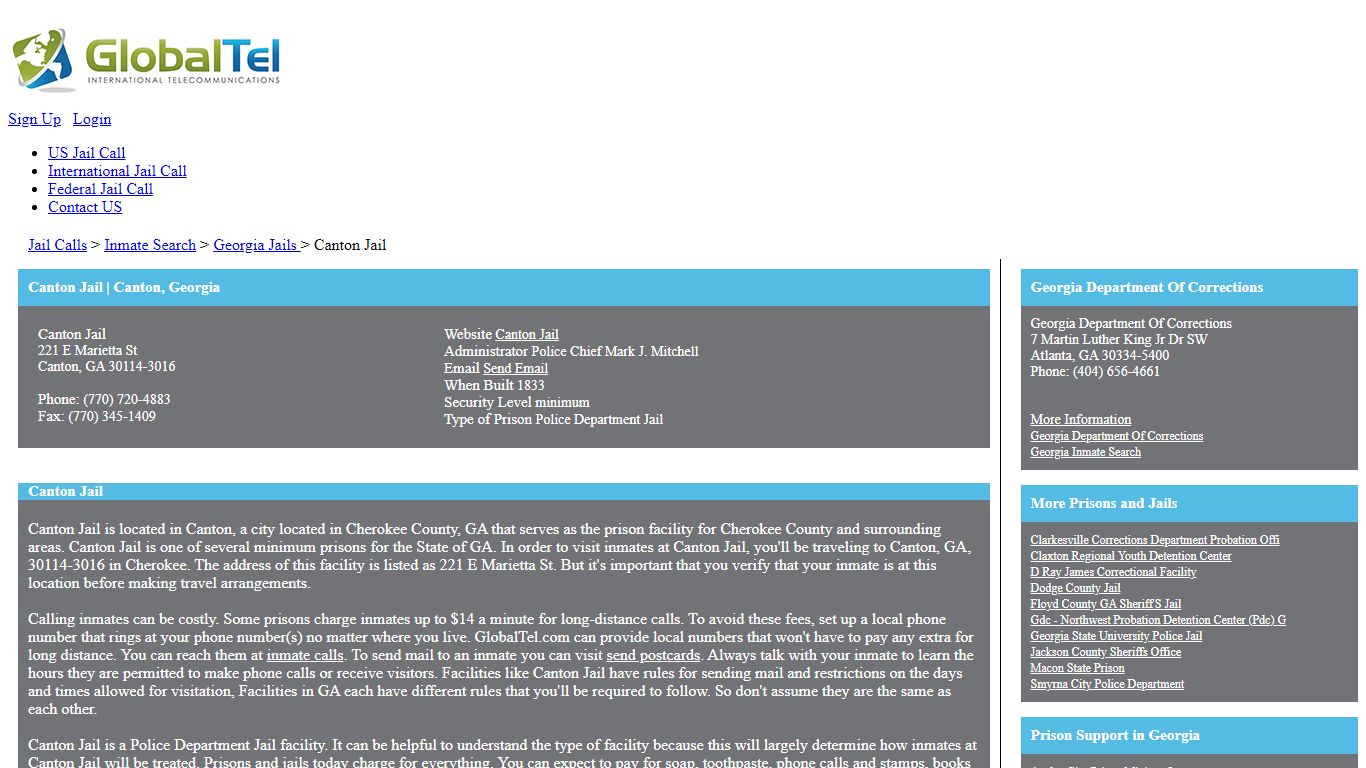 Canton Jail Canton GA | Canton Jail information from GlobalTel
